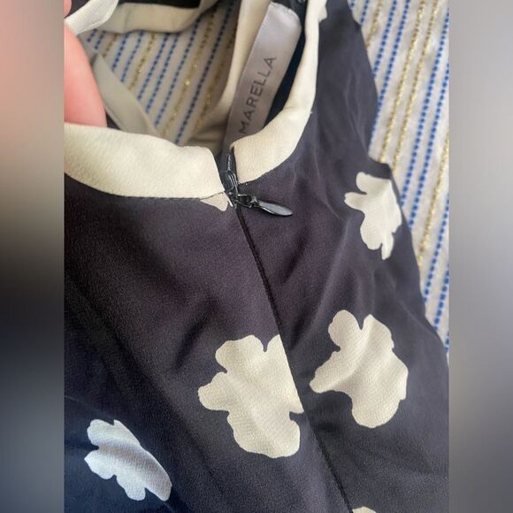 MARELLA Sleeveless Black Beige Floral Dress  Pleated Silk  Sz 6 Made In Italy - Picture 11 of 14